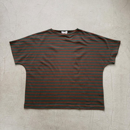 homspun  天竺ボーダー半袖プルオーバー　グリーン×ブラウン