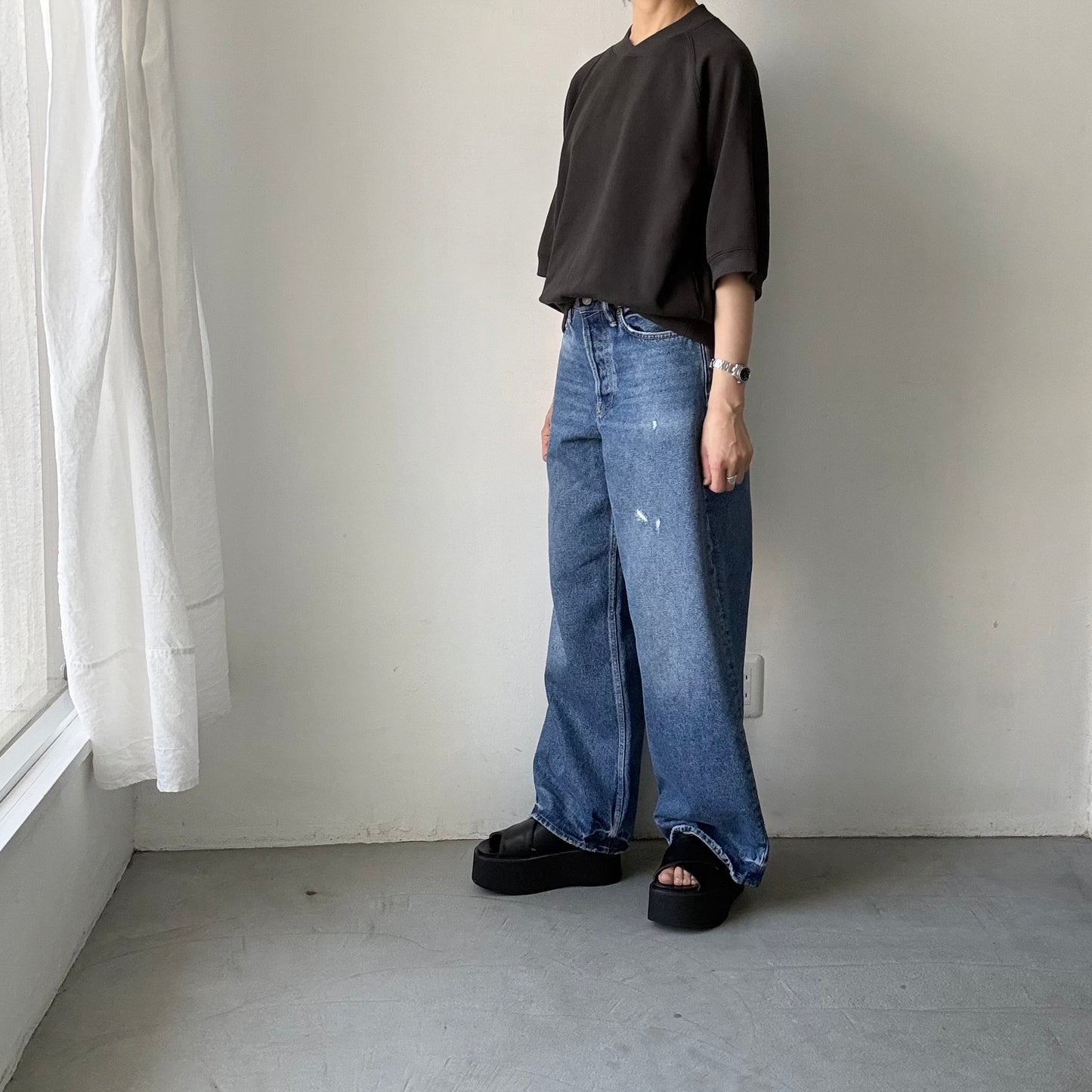 atelier naruse  コットン半袖スウェットシャツ　スミクロ