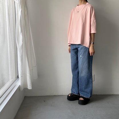 🟡水曜日入荷分予約受付中🟡 
Linenya  テラヴェ7分袖Tシャツ　ペールピンク