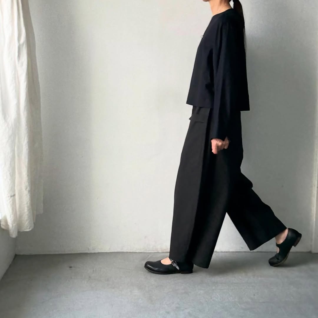 MAGALI コットンリネンアンティークキャンバスフラップパンツ　ブラック