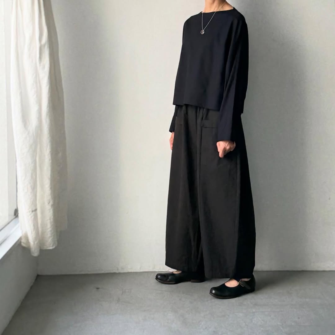MAGALI コットンリネンアンティークキャンバスフラップパンツ　ブラック