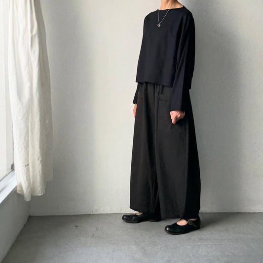 MAGALI コットンリネンアンティークキャンバスフラップパンツ　ブラック