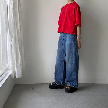 atelier naruse  コットン5分袖カットソー　レッド