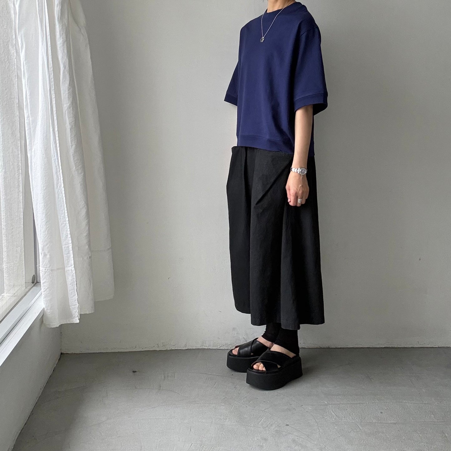 atelier d'antan  Bordet コットンジャージー５分袖プルオーバー　ダークブルー