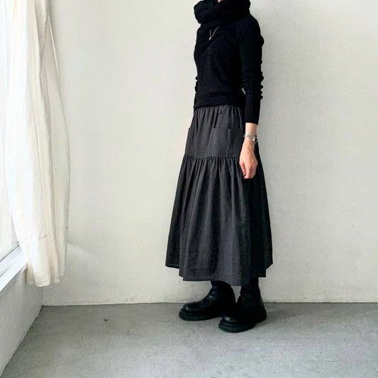 MAGALI コットンシルクピンタックスカート　チャコール
