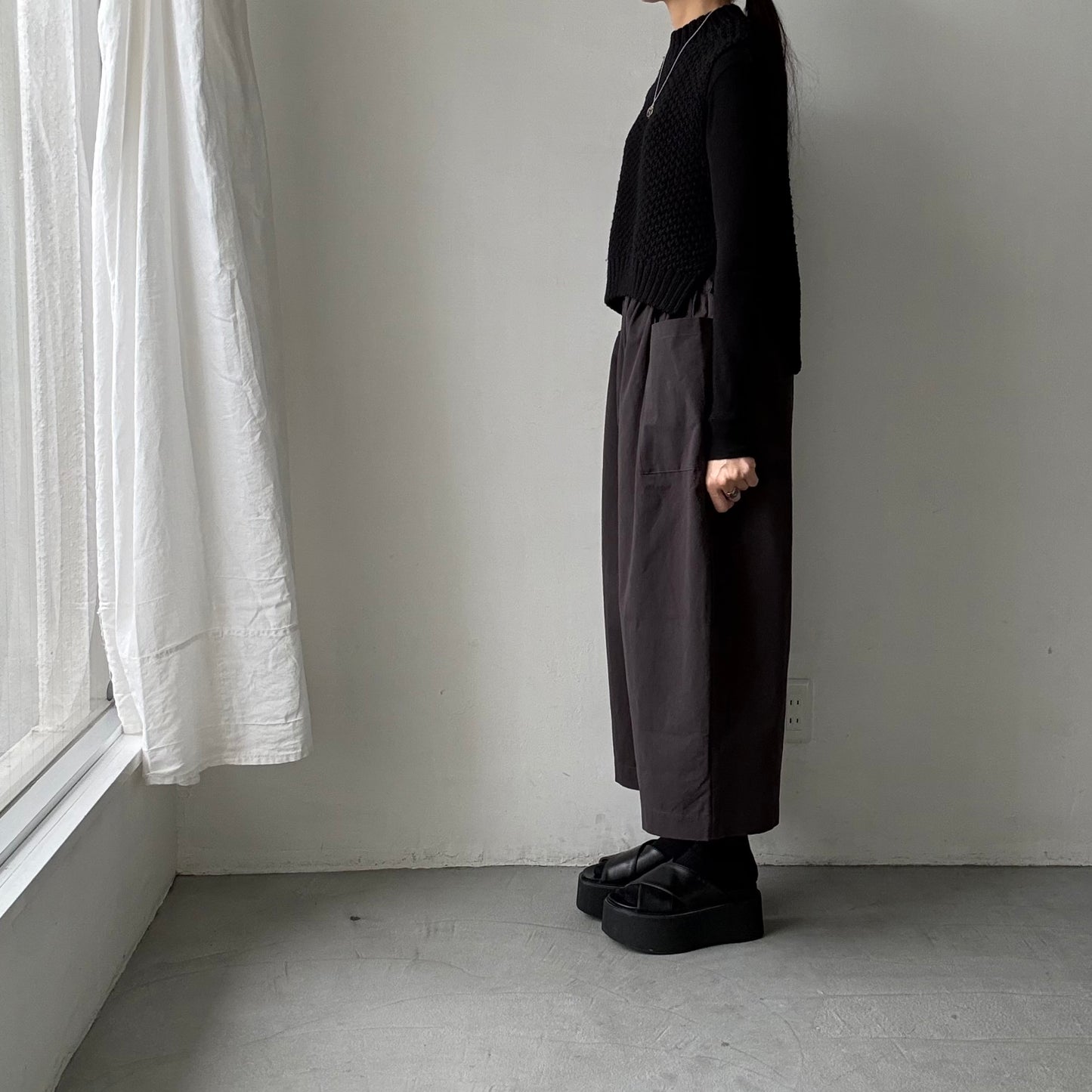 atelier d'antan Perriereコットンワイドパンツ　ダークグレーsize 1