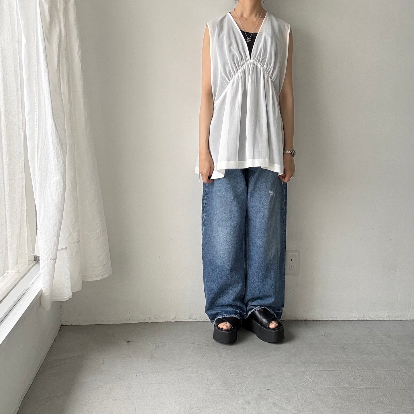 TENNE HANDCRAFTED MODERN オーガンジー2wayショートドレス　ホワイト