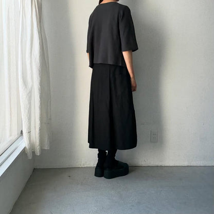 F/style  綿麻ニット5分袖カーディガン　スミ