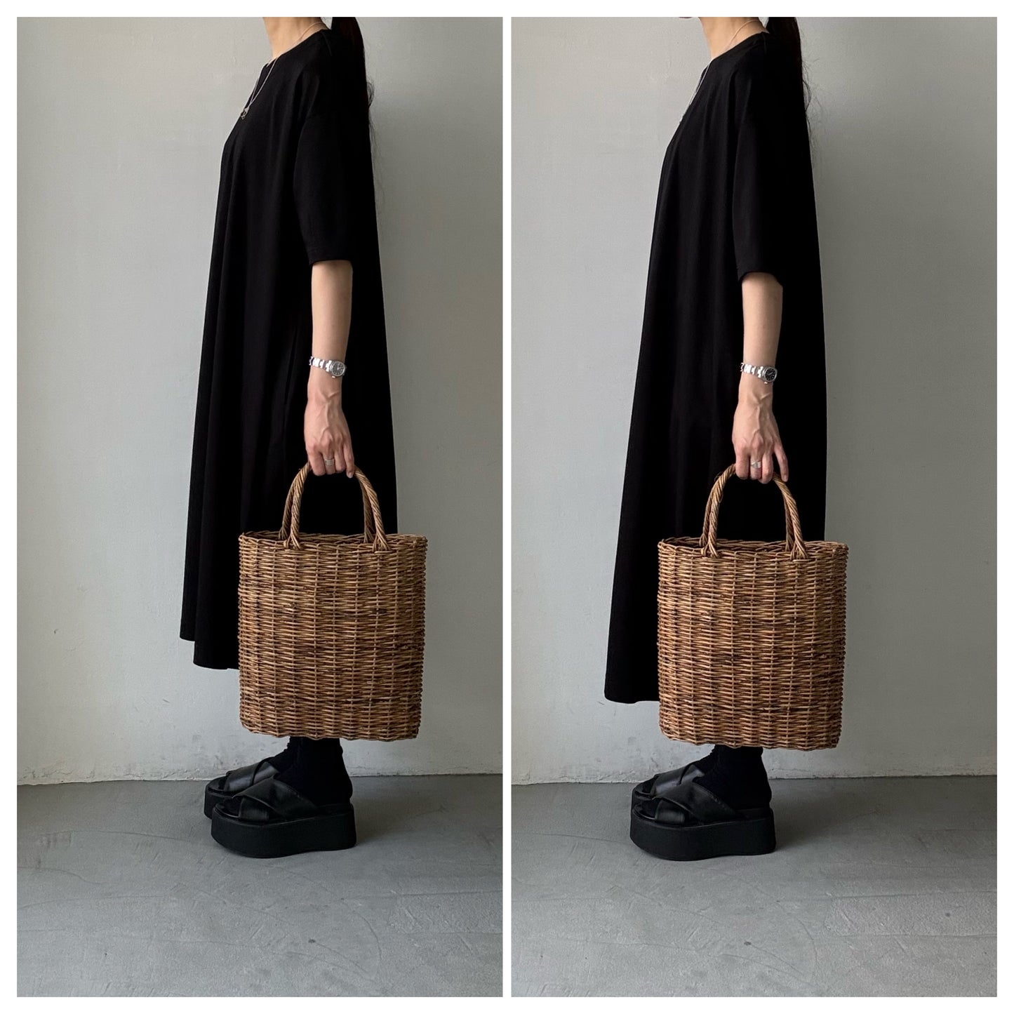 atelier naruse  コットンカットソーコクーンワンピース　ブラック