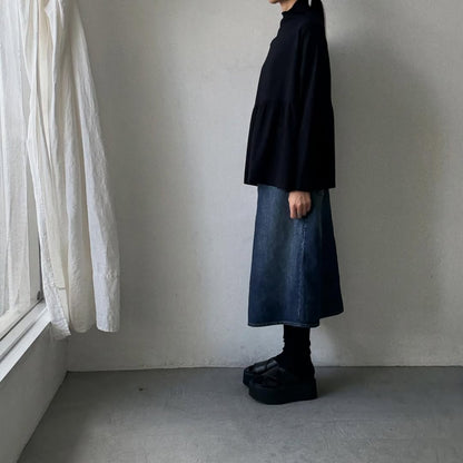 homspun 天竺ハイネックギャザープルオーバー　ブラック