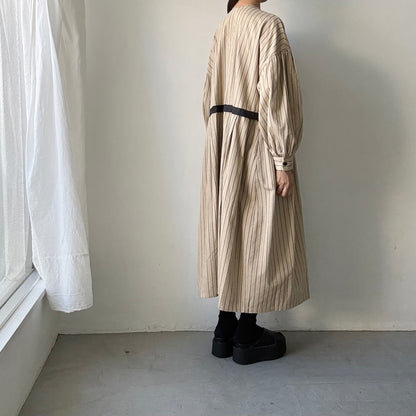 MAGALI コットンシルクストライプダブルボタンワンピース