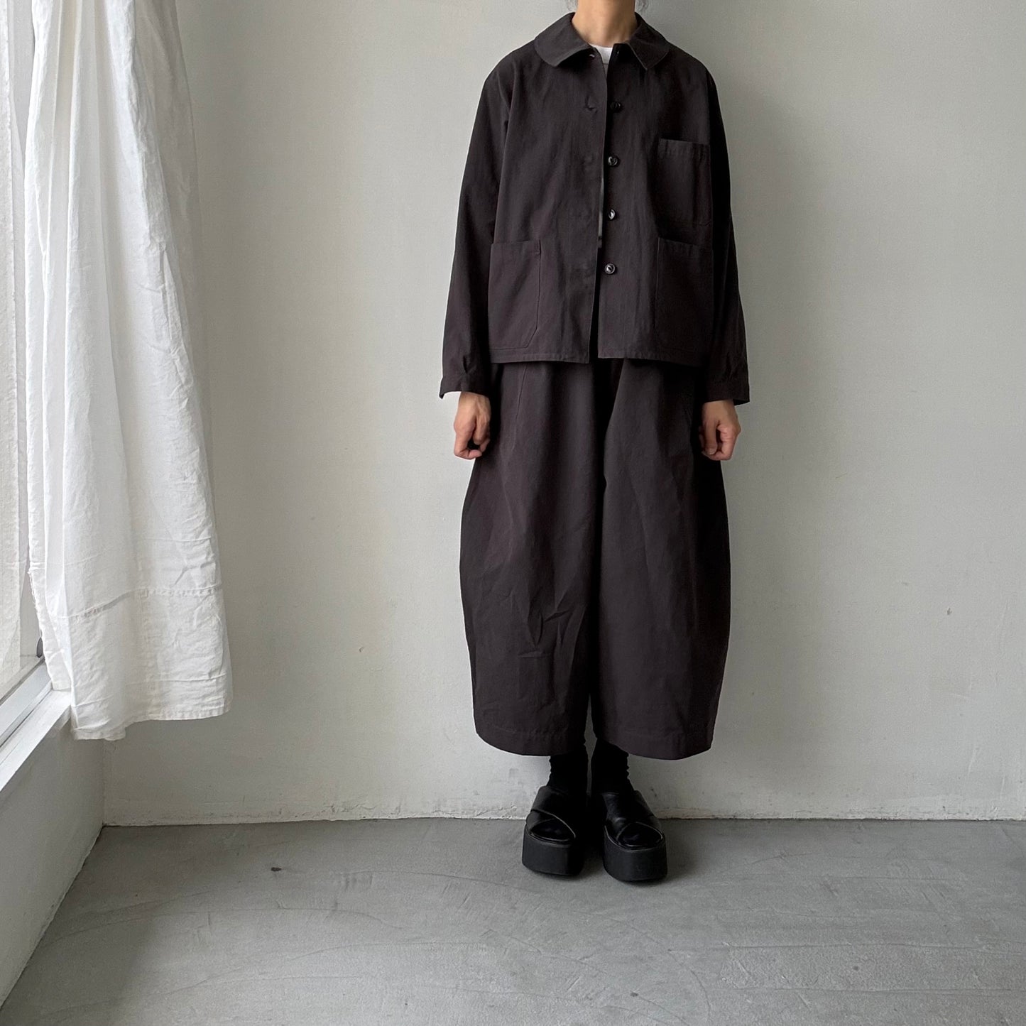 atelier d'antan Perriereコットンワイドパンツ　ダークグレーsize 1
