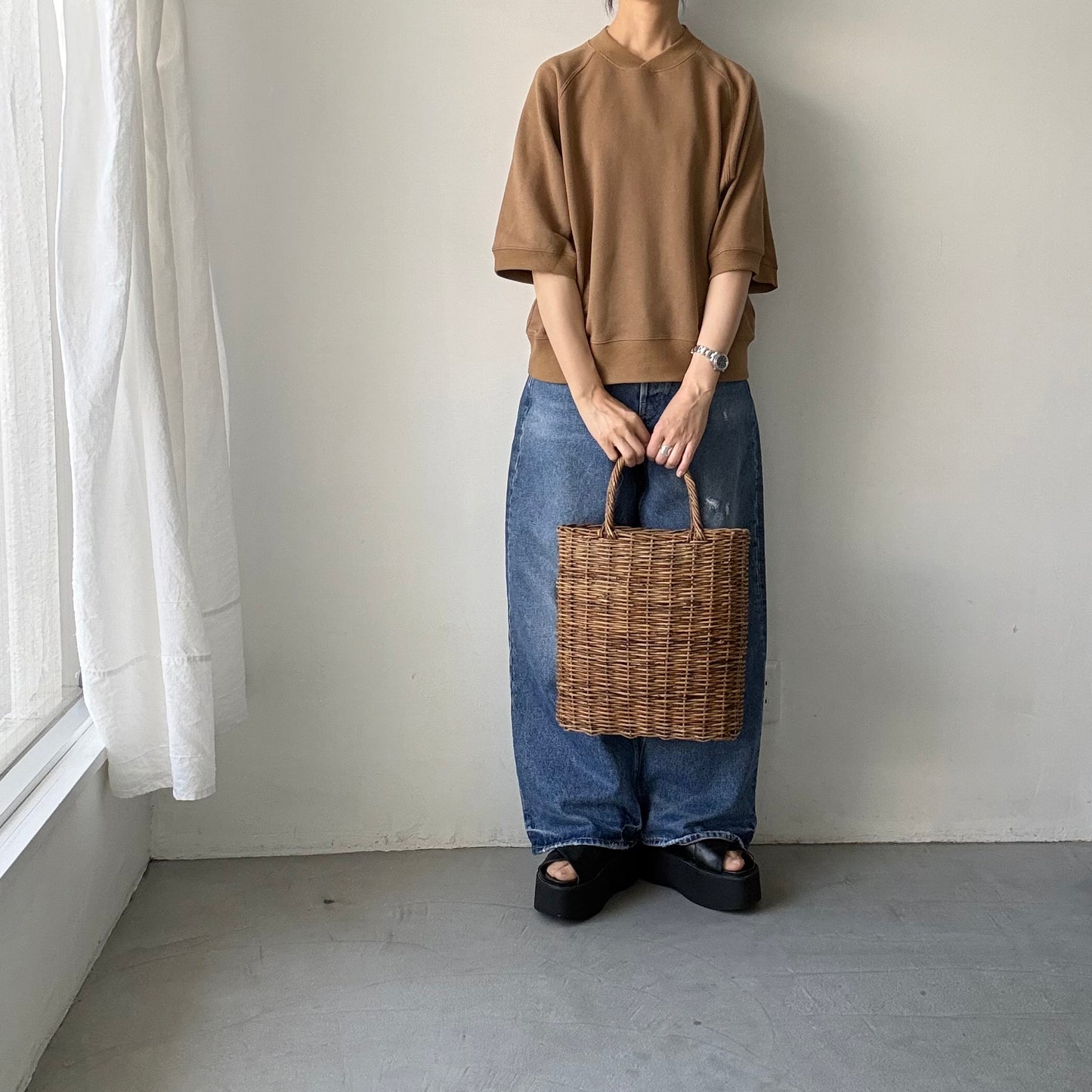 atelier naruse  コットン半袖スウェットシャツ　キャメル