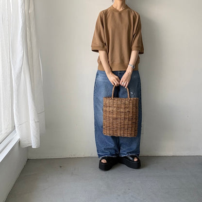 atelier naruse  コットン半袖スウェットシャツ　キャメル