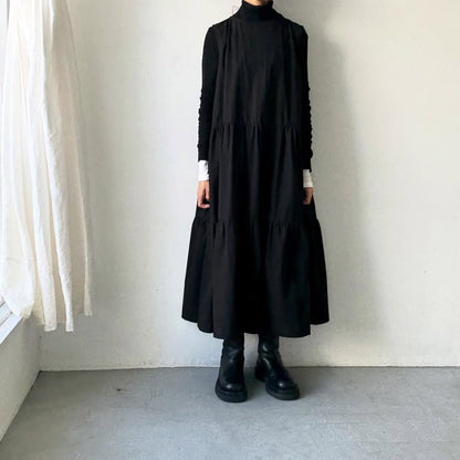 🟡週明け入荷分予約受付中🟡Linenya  ティアードワンピース　ブラック