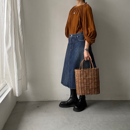 R&D.M.Co  コットンレーヨンシャツコールギャザースモックブラウス