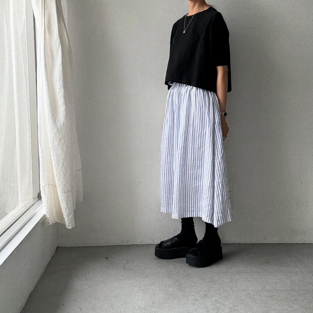 atelier naruse  ストライプリネンギャザースカート