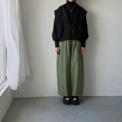 MAGALI コルトレイクリネンレース襟カーディガン　ブラック