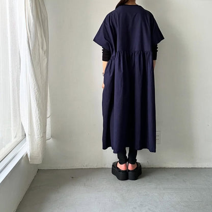 homspun コンパクトウェザービッグギャザーワンピース　ネイビー