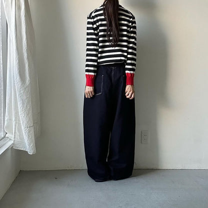 atelier naruse ウールコットンボーダーニット　ブラック×レッド