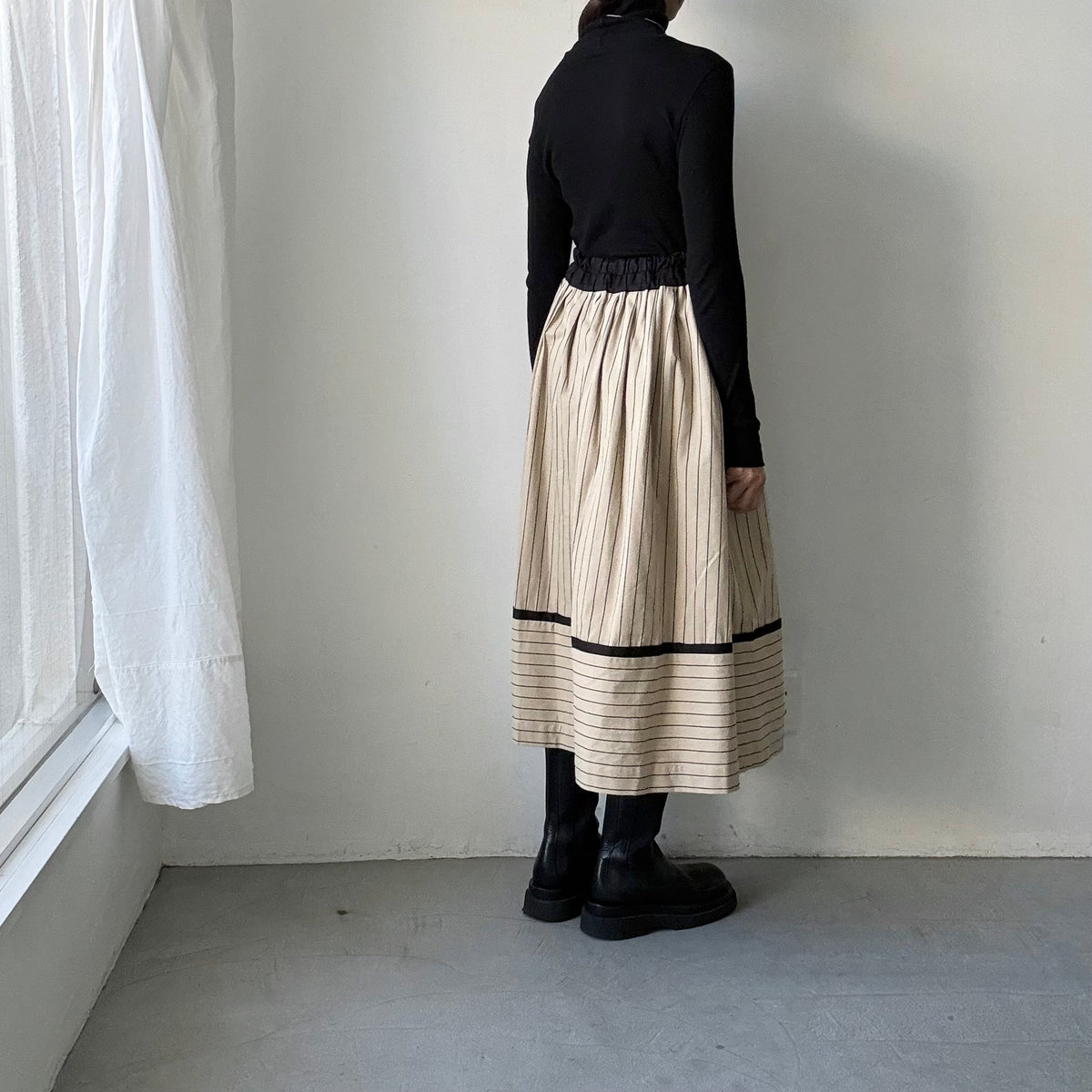 MAGALI コットンシルクストライプラップ風スカート　