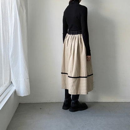 MAGALI コットンシルクストライプラップ風スカート　