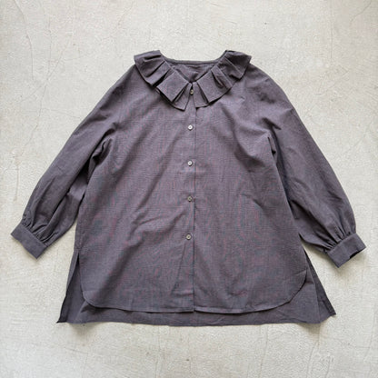 🔵金曜日入荷分予約受付中🔵Linenya  ラッフルシャツ　ブラウンチェック