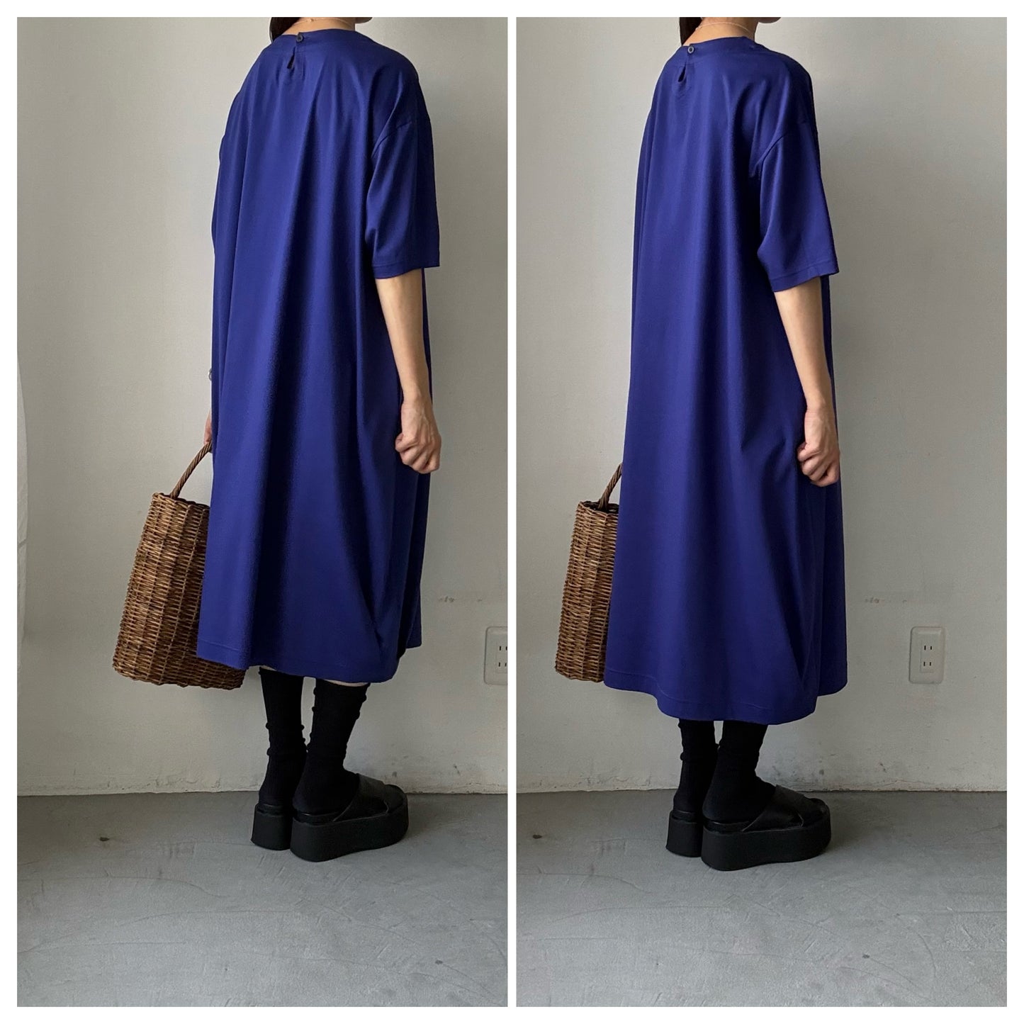 atelier naruse  コットンカットソーコクーンワンピース　ネイビーブルー