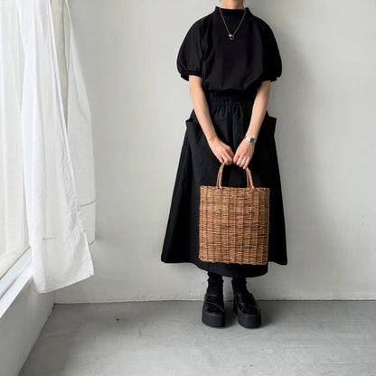 MAGALI コットン天竺ギャザースリーブカットソー　ブラック