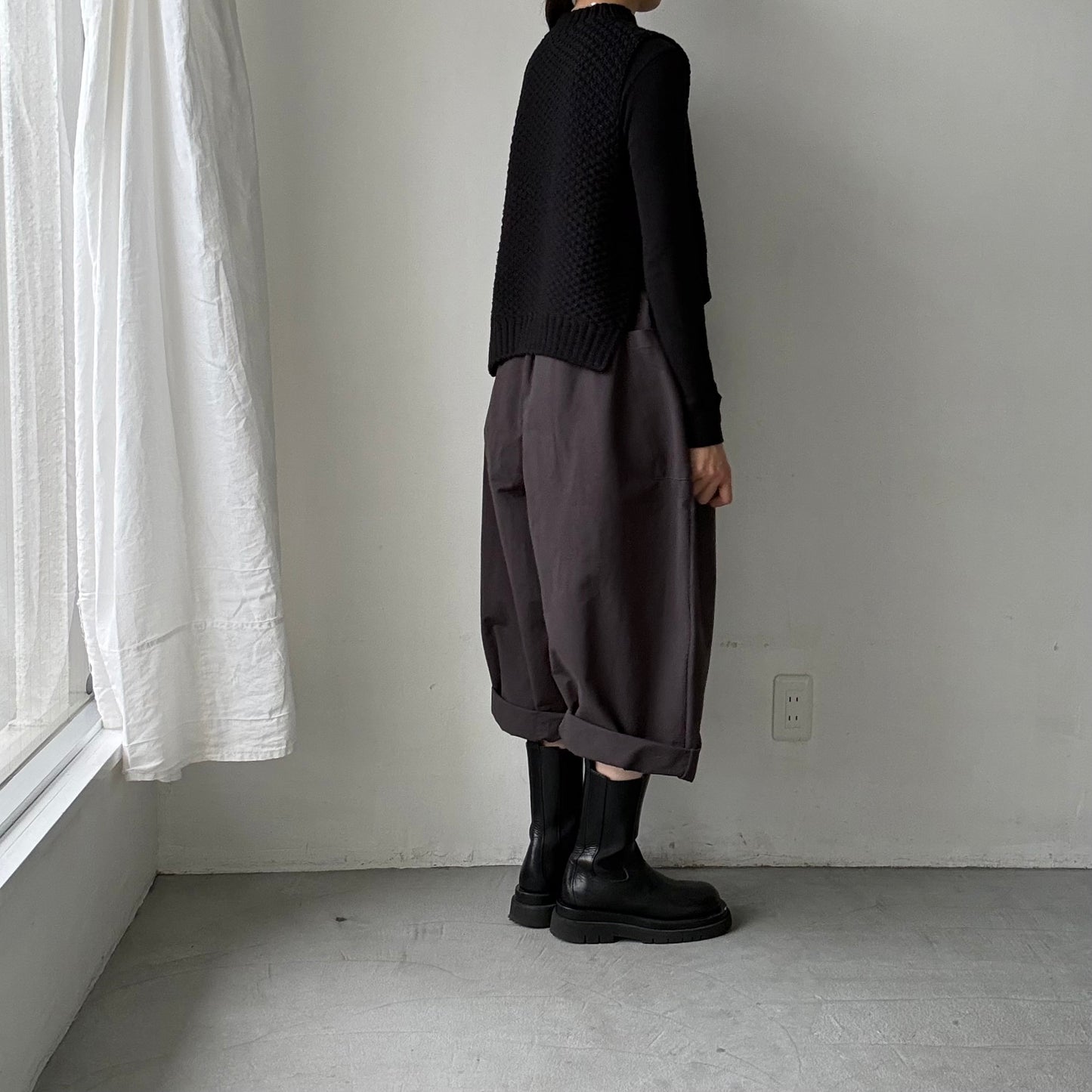 atelier d'antan Perriereコットンワイドパンツ　ダークグレーsize 1