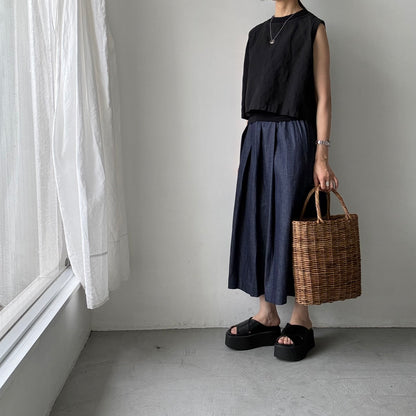 Linenya  デニムタックスカート　82センチ丈