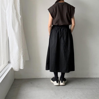 homspun  天竺ボーダーノースリーブプルオーバー　グリーン×ブラウン