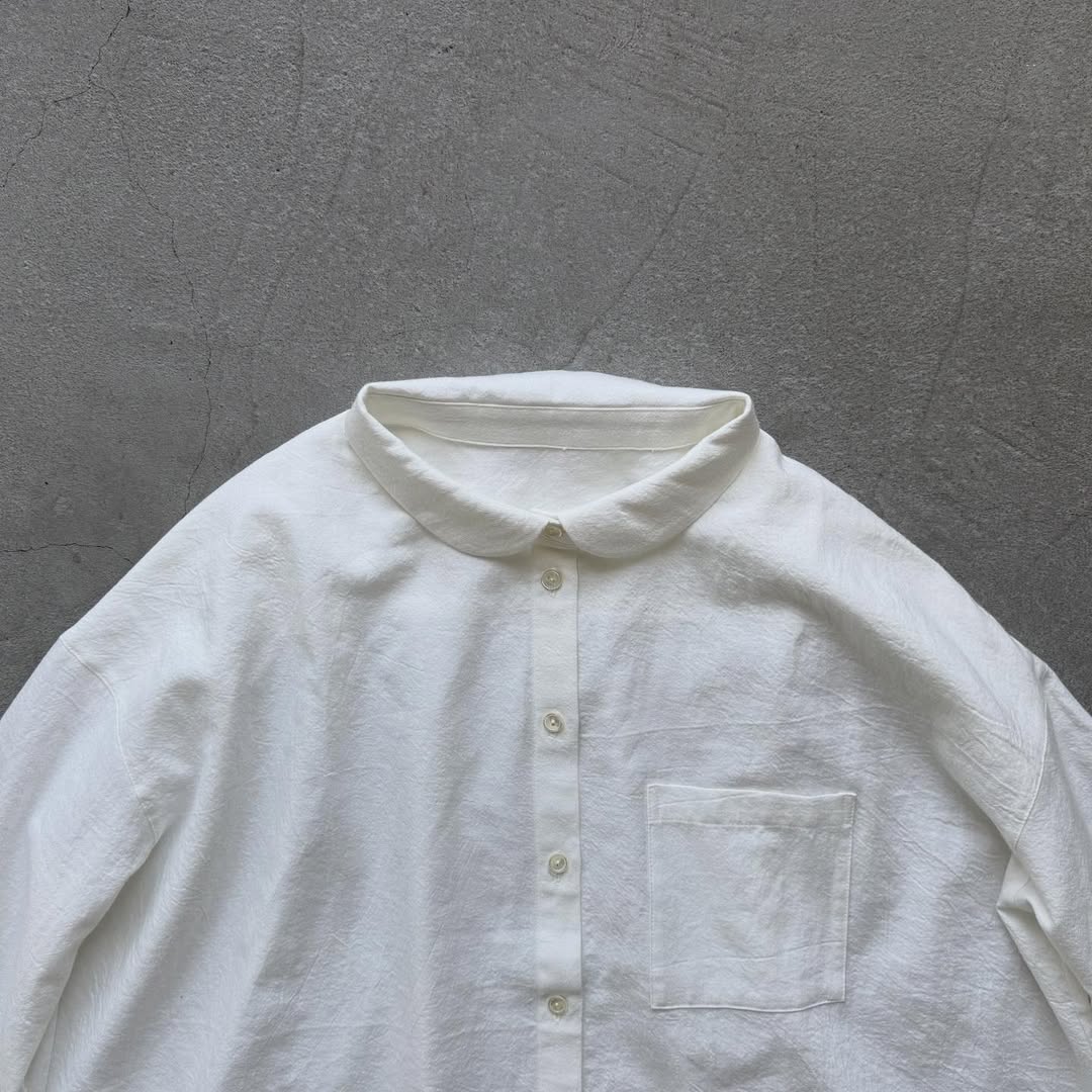 Linenya  コットン丸襟長袖ブラウス　ホワイト