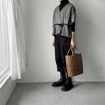 MAGALI  トリプルウォッシュリネンカシュクールジレ　フォグブラック