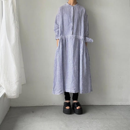 atelier naruse  リネンシャツワンピース　ストライプ