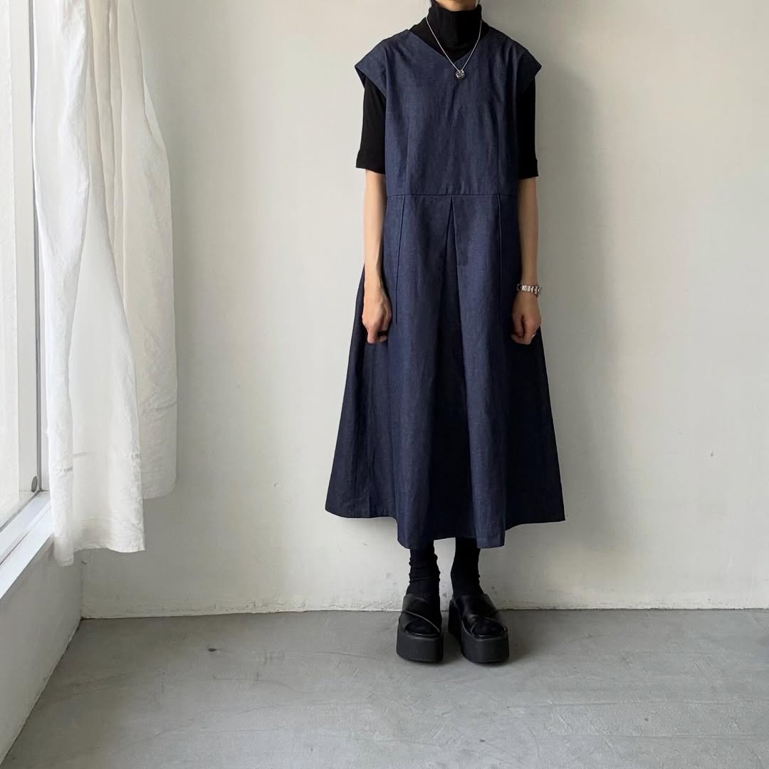 Linenya  フロントタックワンピース
デニム