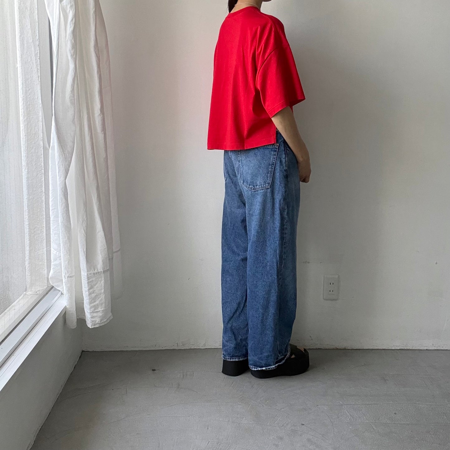 atelier naruse  コットン5分袖カットソー　レッド