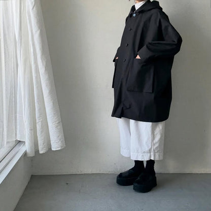 atelier naruse コットンナイロンタフタフーデットコート　ブラック