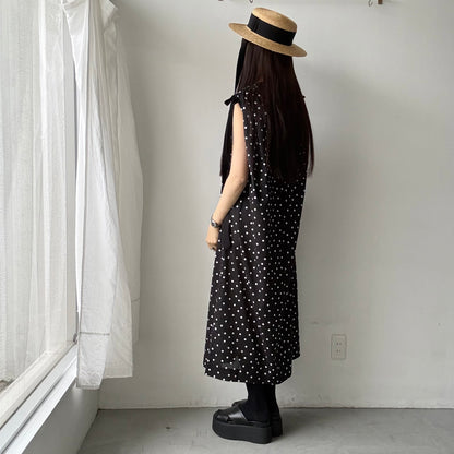 cion  コットン水玉ショルダーリボンワンピース