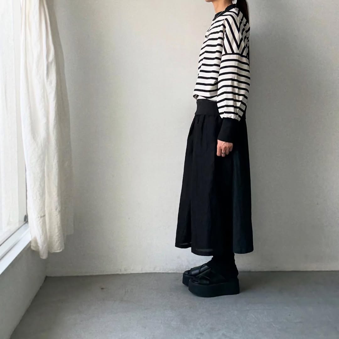 MAGALI ハイゲージコットンバスクボーダーカットソー　アイボリー×ブラック