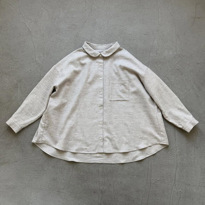 Linenya  コットンヤク丸襟長袖ブラウス　ベージュ