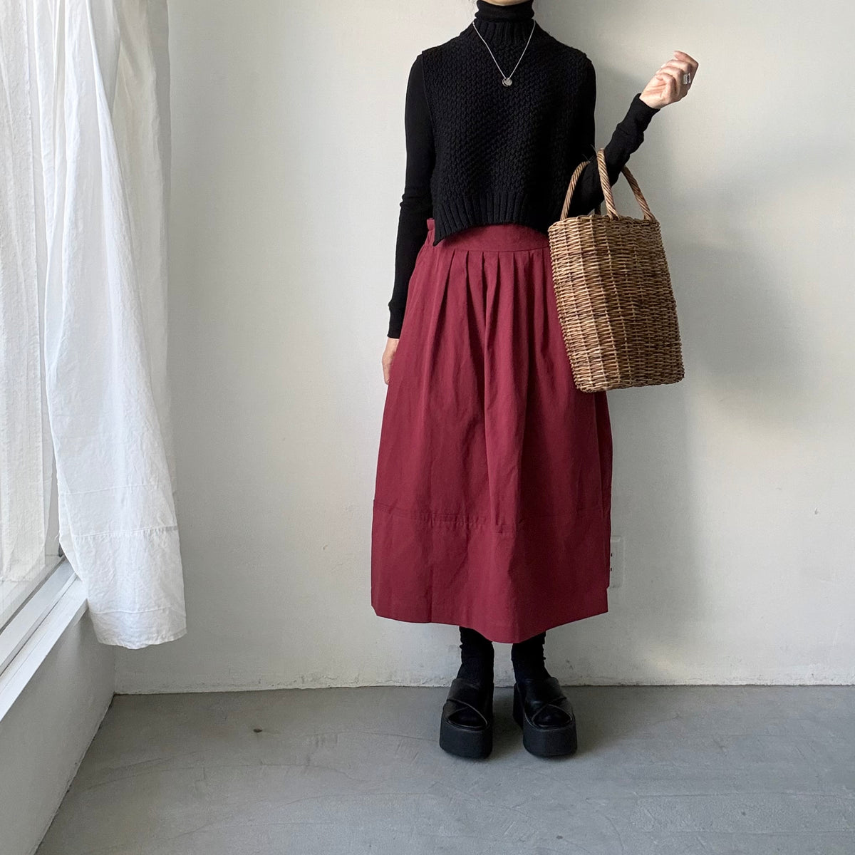 MAGALI オールドコットンラップ風スカート　レッド