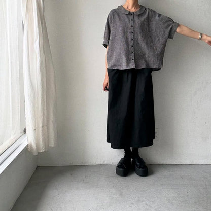 MAGALI リネンコットンギンガムフラットカラーブラウス