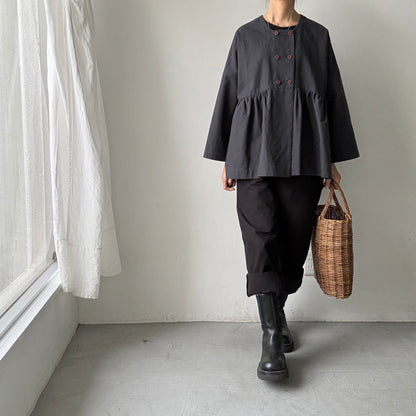MAGALI  コットンリネンオーバーダイダブルボタンジャケット　チャコール