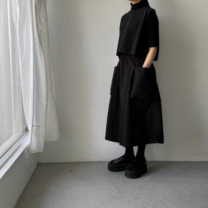R&D.M.Co 　シュリンクコットンガーメントダイポケットスカート　ブラック
