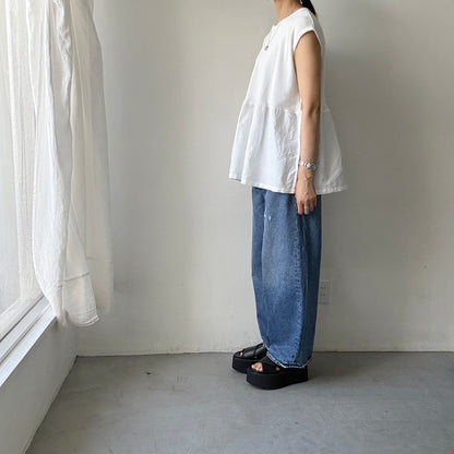 homspun  ワッフルノースリーブプルオーバー　ホワイト×ホワイト