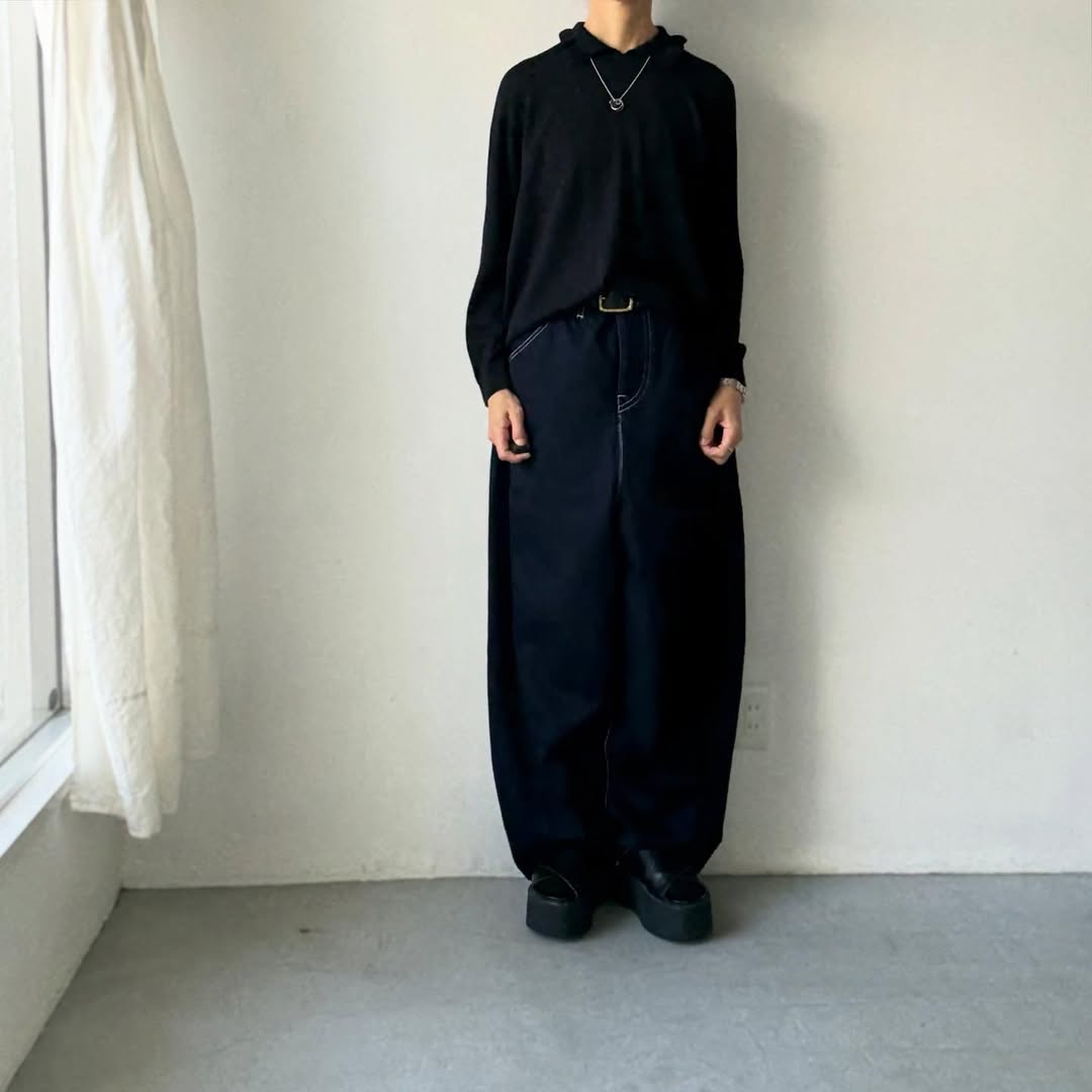 cion  ウールフリルカラーポロニット　ブラック