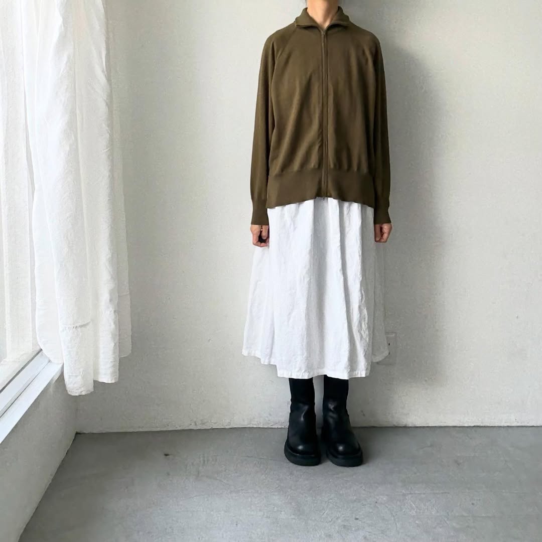 homspun ソフトコットンジップアップカーディガン　カーキ