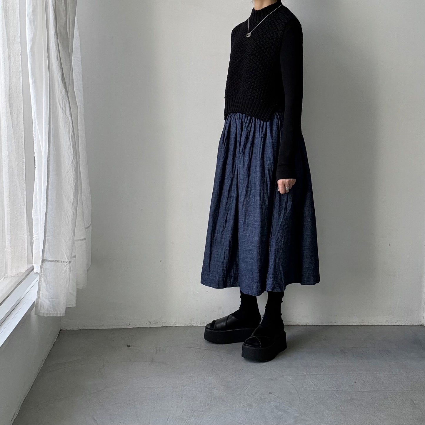 jujudhau デッドストックデニムギャザースカート