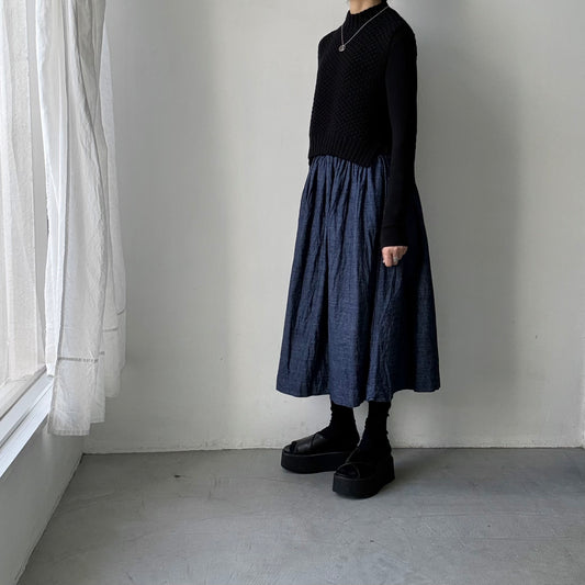 jujudhau デッドストックデニムギャザースカート